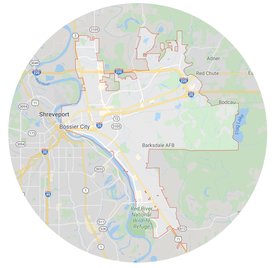 Bossier City LA is a servicing city map for Alpha Roofing