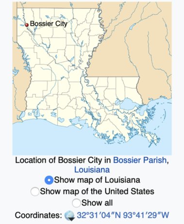 Bossier City Map for a servicing city for Alpha Roofing