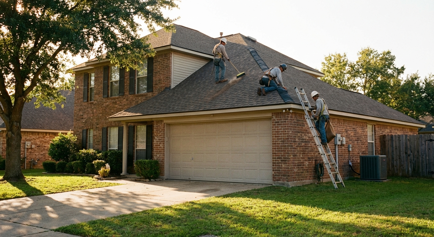 Alpha Roofing team completing a residential roof replacement in Shreveport, Louisiana