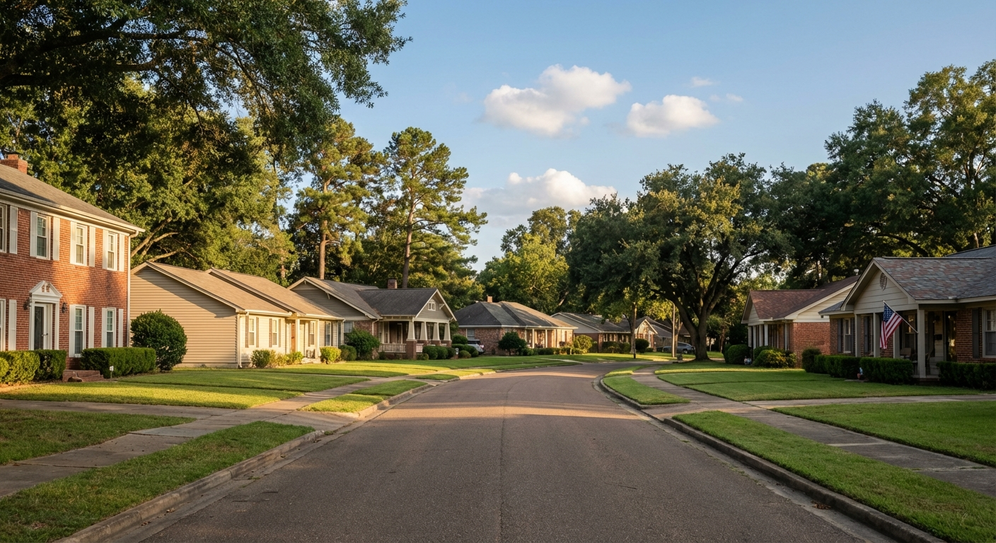 Shreveport and Bossier City, Louisiana neighborhood with well-maintained residential homes